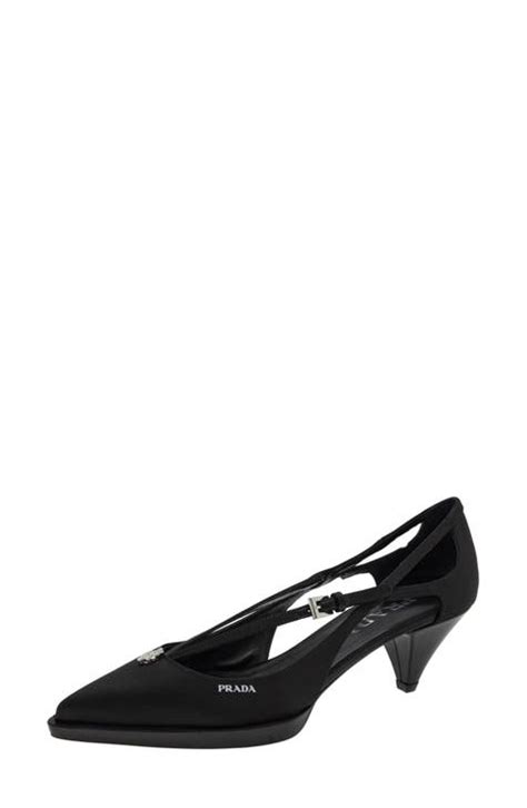 Prada Runway Crystal Detail Pointed Toe Pump in Nero at 